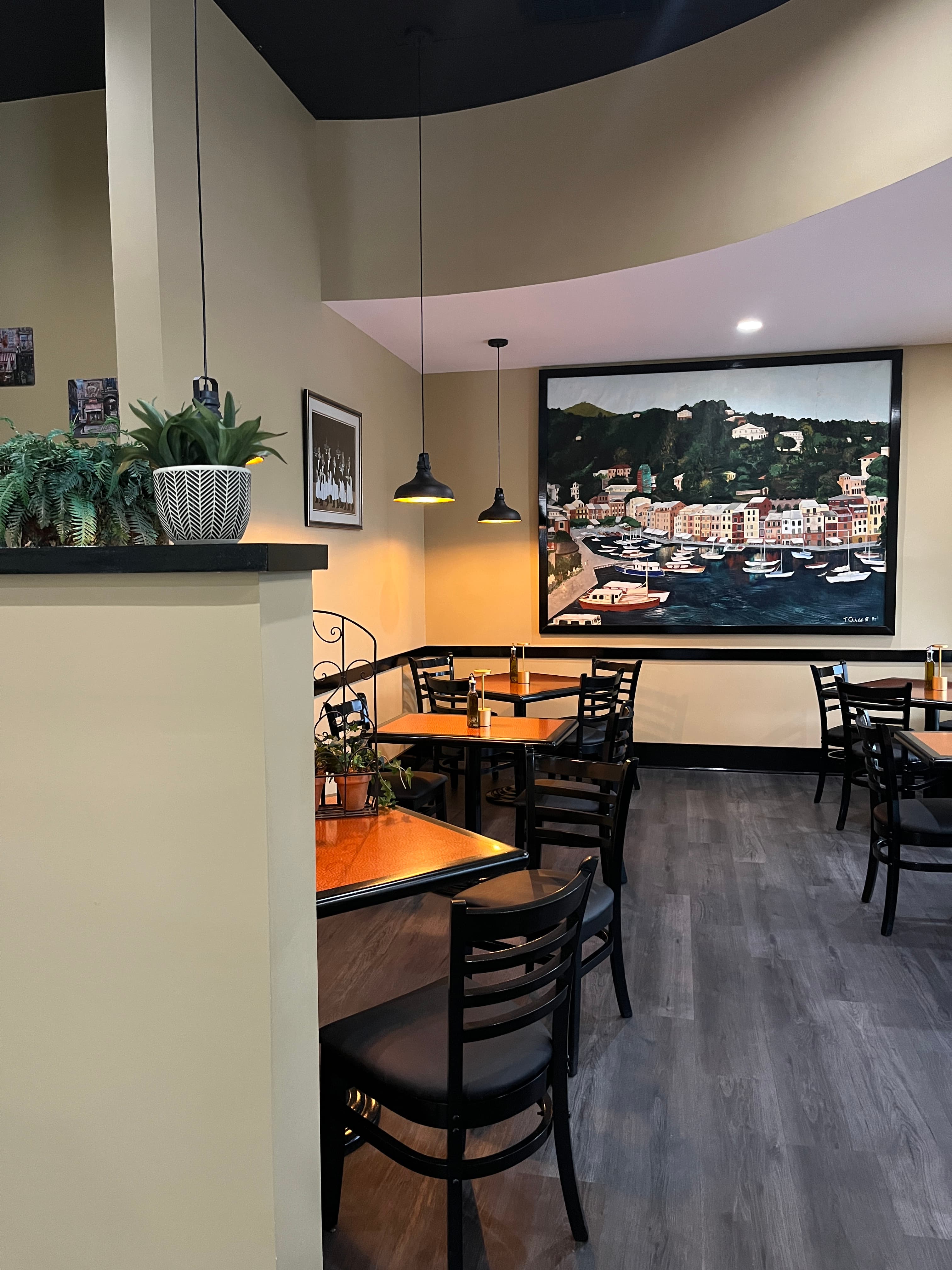 Renovated dining area at Mama Mia's Ristorante showcasing the restaurant's fresh new look with stylish decor and inviting atmosphere in Egg Harbor Township NJ