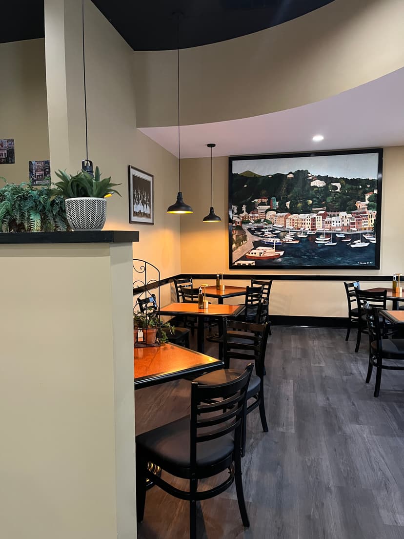 Renovated dining area at Mama Mia's Ristorante showcasing the restaurant's fresh new look with stylish decor and inviting atmosphere