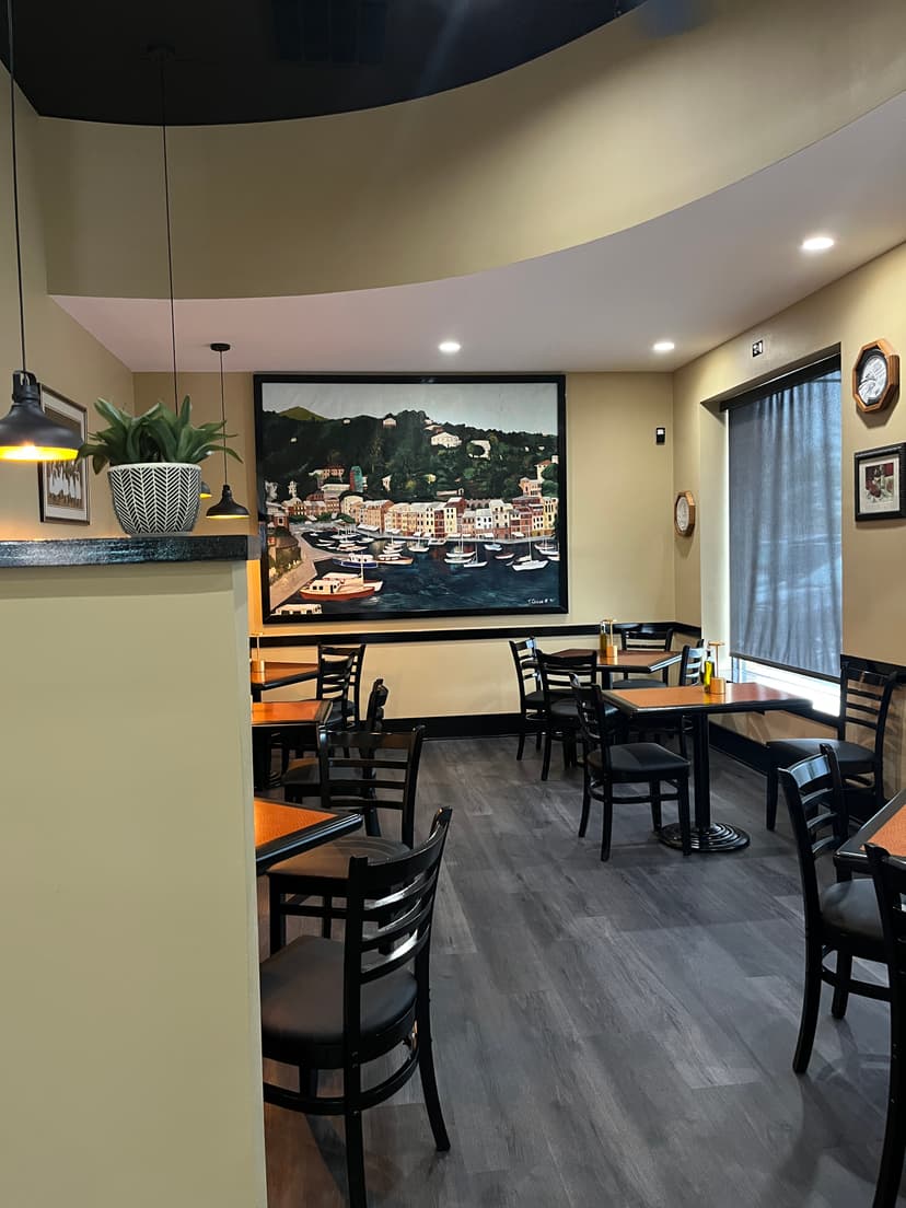 Contemporary ceiling design and modern lighting in the newly renovated Mama Mia's Italian Restaurant in Egg Harbor Township NJ